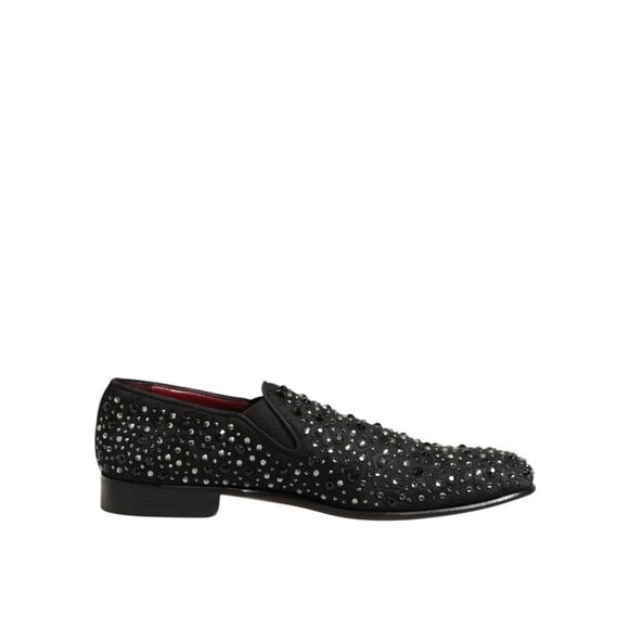 Dolce & Gabbana Black Suede Crystal Embellished Loafer Men's Shoes